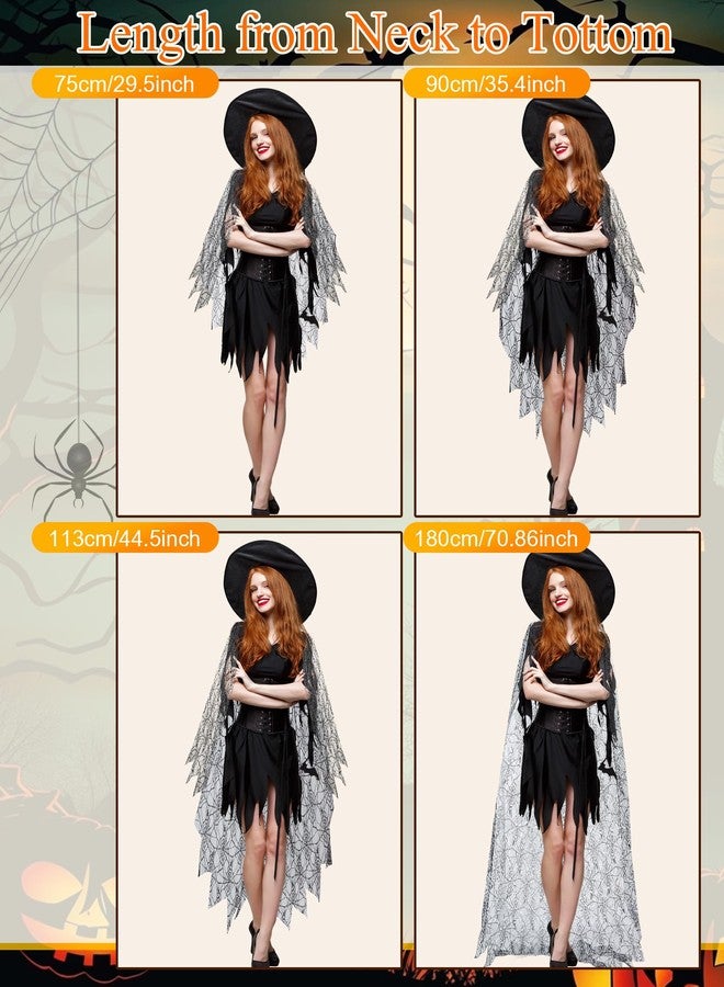 Funnysoft Womens Halloween Spider Web Cape Costume Black Lace Poncho Vampire Witch Hooded Cloak for Halloween(44.5 Inches) - Image 3